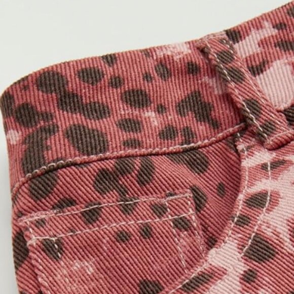 NWT CIDER Mid Waist Pink Leopard Wide Leg Denim Jeans Pants - Picture 4 of 7